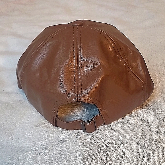 Unisex/Humans' PU Leather Baseball Cap, Brown/Khaki - Picture 3 of 5